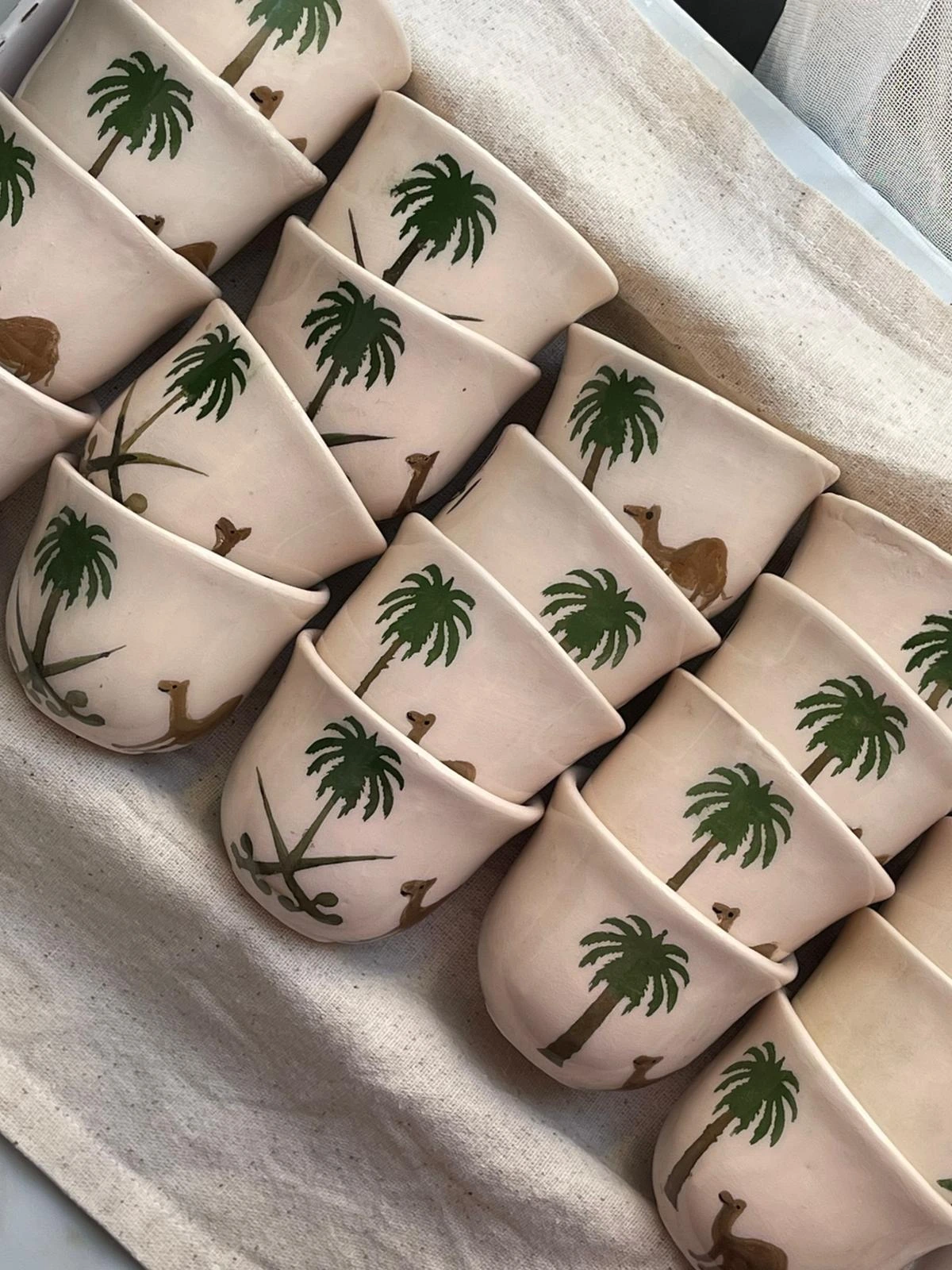 Handmade ceramic pieces drying in the Pottery Studio workshop, Mersin